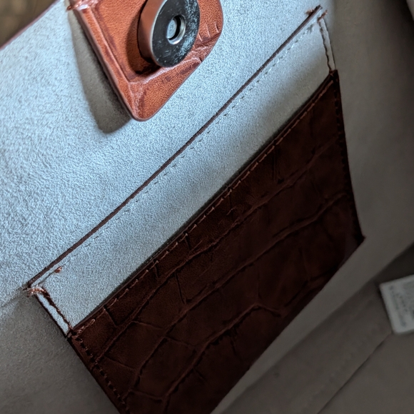 Zara Brown Faux Crocodile Skin Maxi Shopper 11x17x5 - Picture 4 of 10